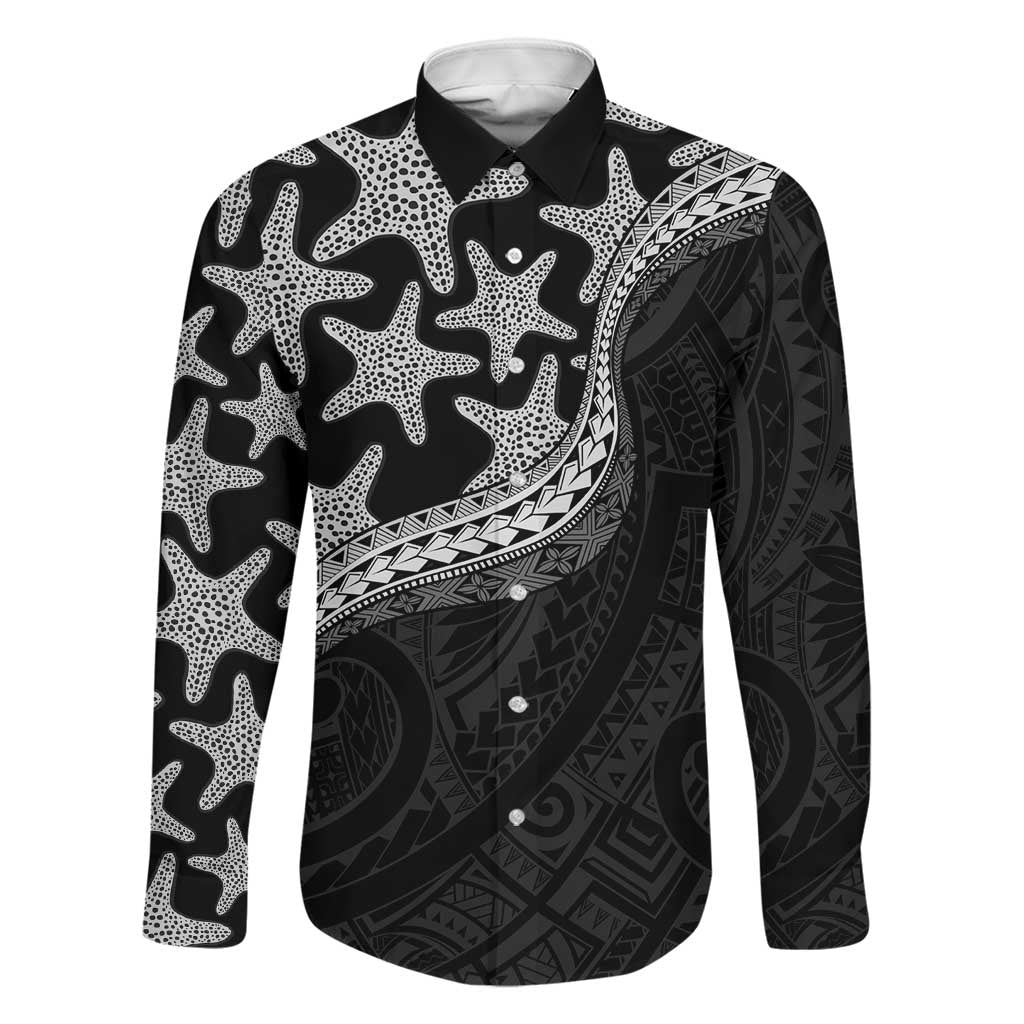 Monotone Polynesian Starfish Unique Pattern Family Matching Mermaid Dress and Hawaiian Shirt