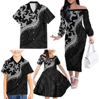 Monotone Polynesian Starfish Unique Pattern Family Matching Off The Shoulder Long Sleeve Dress and Hawaiian Shirt LT01 - Polynesian Pride