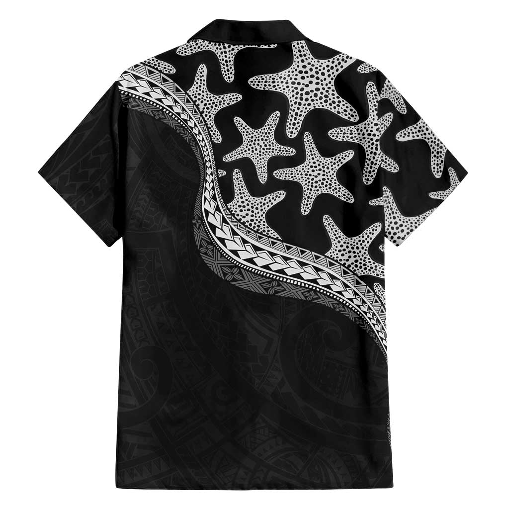 Monotone Polynesian Starfish Unique Pattern Family Matching Off The Shoulder Long Sleeve Dress and Hawaiian Shirt LT01 - Polynesian Pride