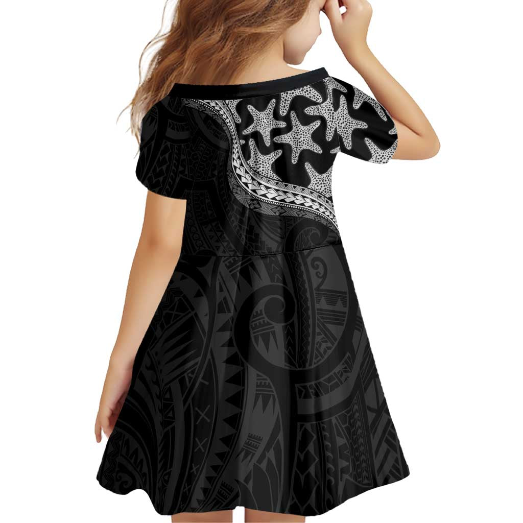 Monotone Polynesian Starfish Unique Pattern Family Matching Short Sleeve Bodycon Dress and Hawaiian Shirt LT01 - Polynesian Pride