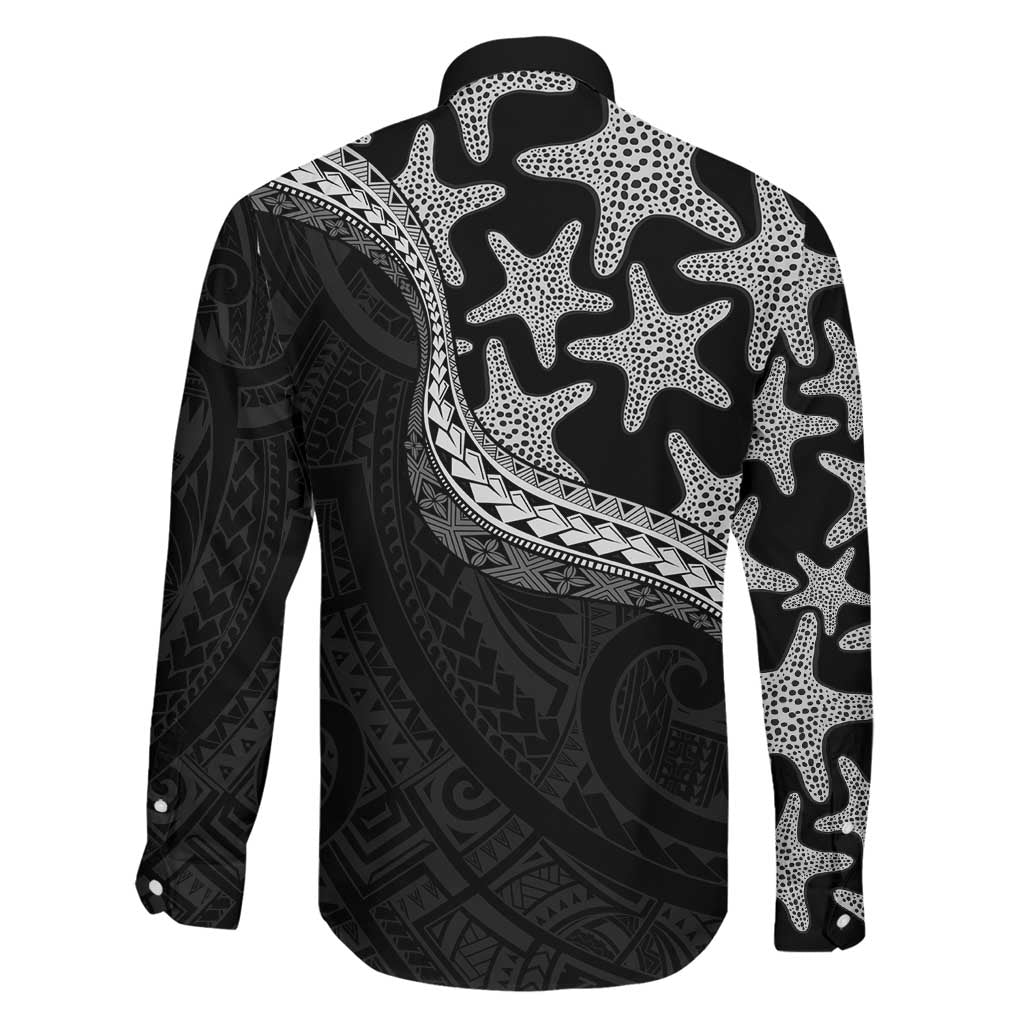 Monotone Polynesian Starfish Unique Pattern Family Matching Short Sleeve Bodycon Dress and Hawaiian Shirt LT01 - Polynesian Pride