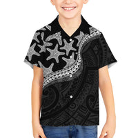 Monotone Polynesian Starfish Unique Pattern Family Matching Summer Maxi Dress and Hawaiian Shirt