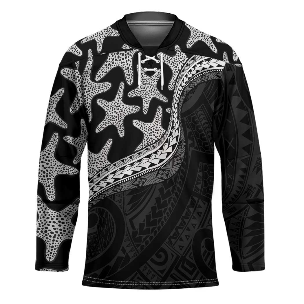 Monotone Polynesian Starfish Unique Pattern Hockey Jersey LT01 Unisex Black - Polynesian Pride