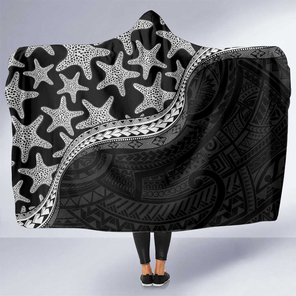Monotone Polynesian Starfish Unique Pattern Hooded Blanket LT01 One Size Black - Polynesian Pride