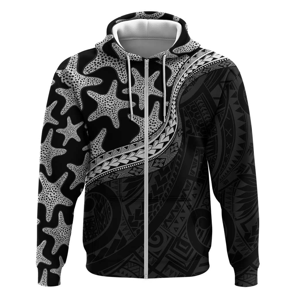 Monotone Polynesian Starfish Unique Pattern Hoodie LT01 Zip Hoodie Black - Polynesian Pride
