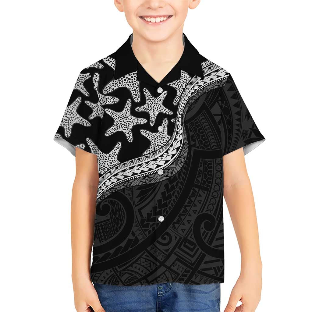 Monotone Polynesian Starfish Unique Pattern Kid Hawaiian Shirt