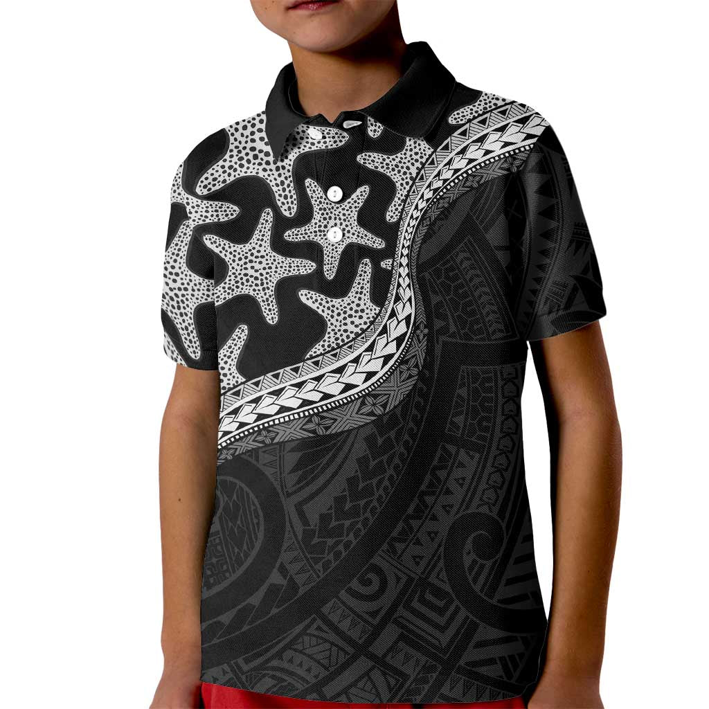 Monotone Polynesian Starfish Unique Pattern Kid Polo Shirt