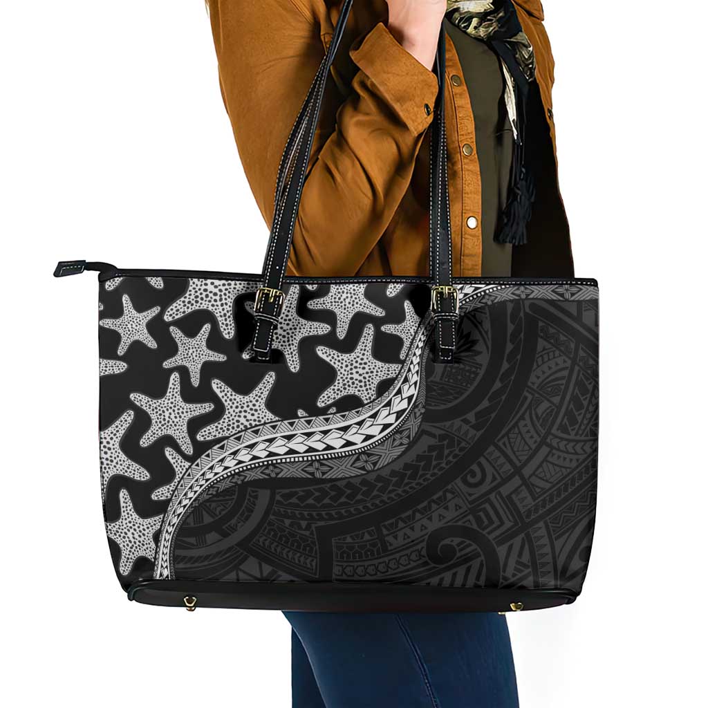 Monotone Polynesian Starfish Unique Pattern Leather Tote Bag