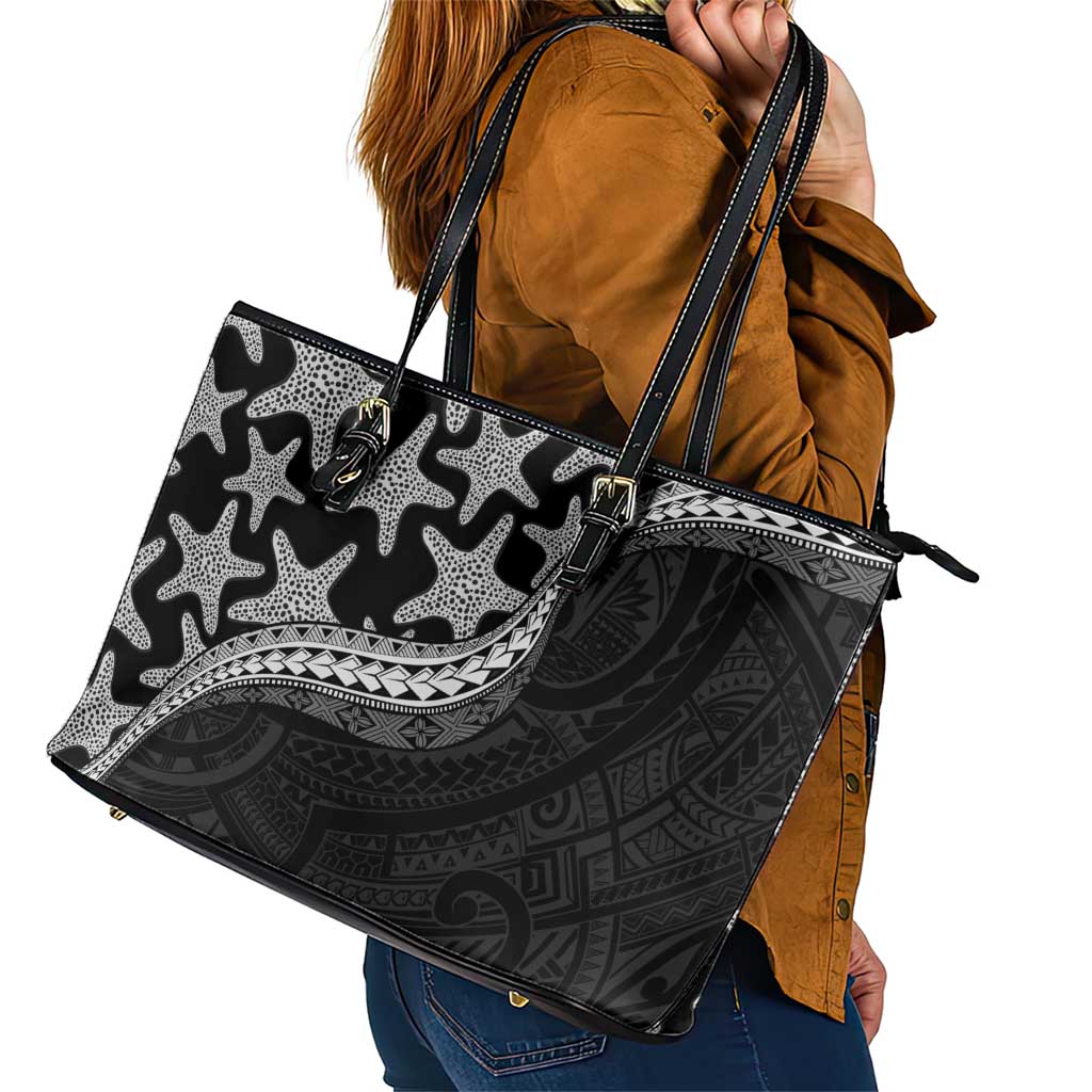Monotone Polynesian Starfish Unique Pattern Leather Tote Bag