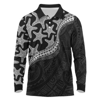 Monotone Polynesian Starfish Unique Pattern Long Sleeve Polo Shirt