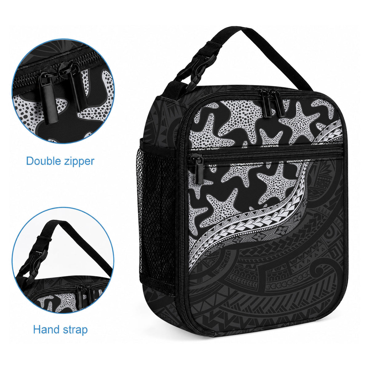 Monotone Polynesian Starfish Unique Pattern Lunch Bag