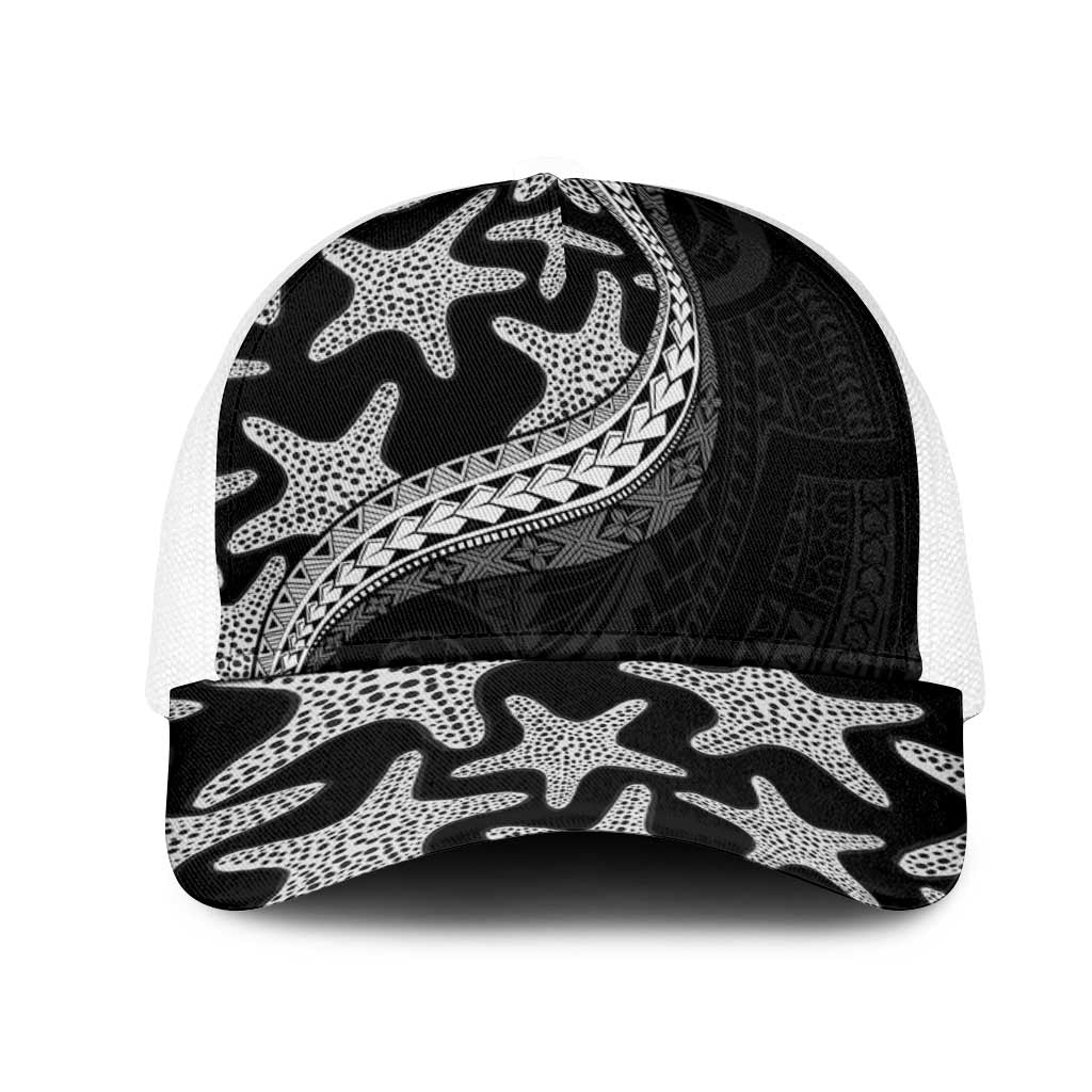 Monotone Polynesian Starfish Unique Pattern Mesh Trucker Cap LT01 One Size White Black - Polynesian Pride