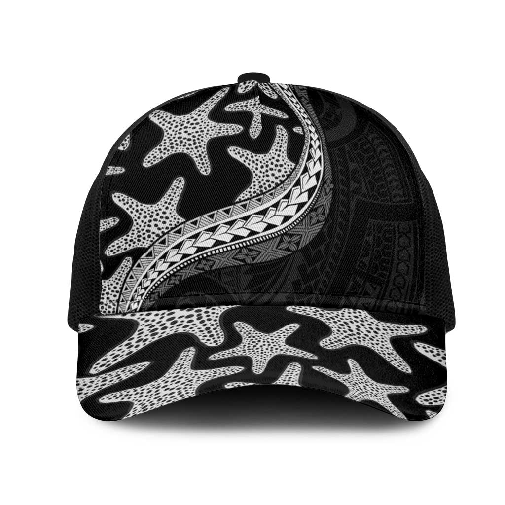 Monotone Polynesian Starfish Unique Pattern Mesh Trucker Cap LT01 One Size Black Black - Polynesian Pride