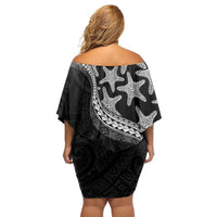 Monotone Polynesian Starfish Unique Pattern Off Shoulder Short Dress LT01 - Polynesian Pride