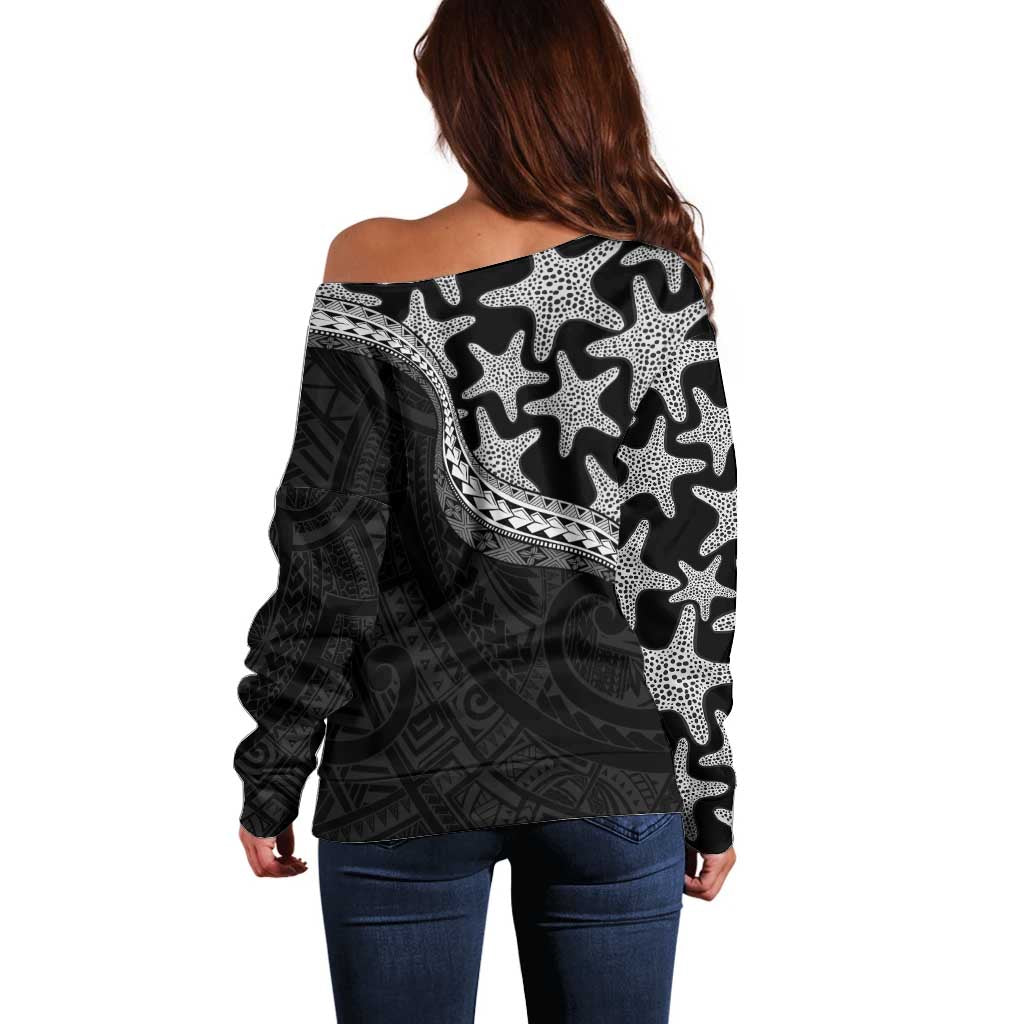 Monotone Polynesian Starfish Unique Pattern Off Shoulder Sweater LT01 - Polynesian Pride