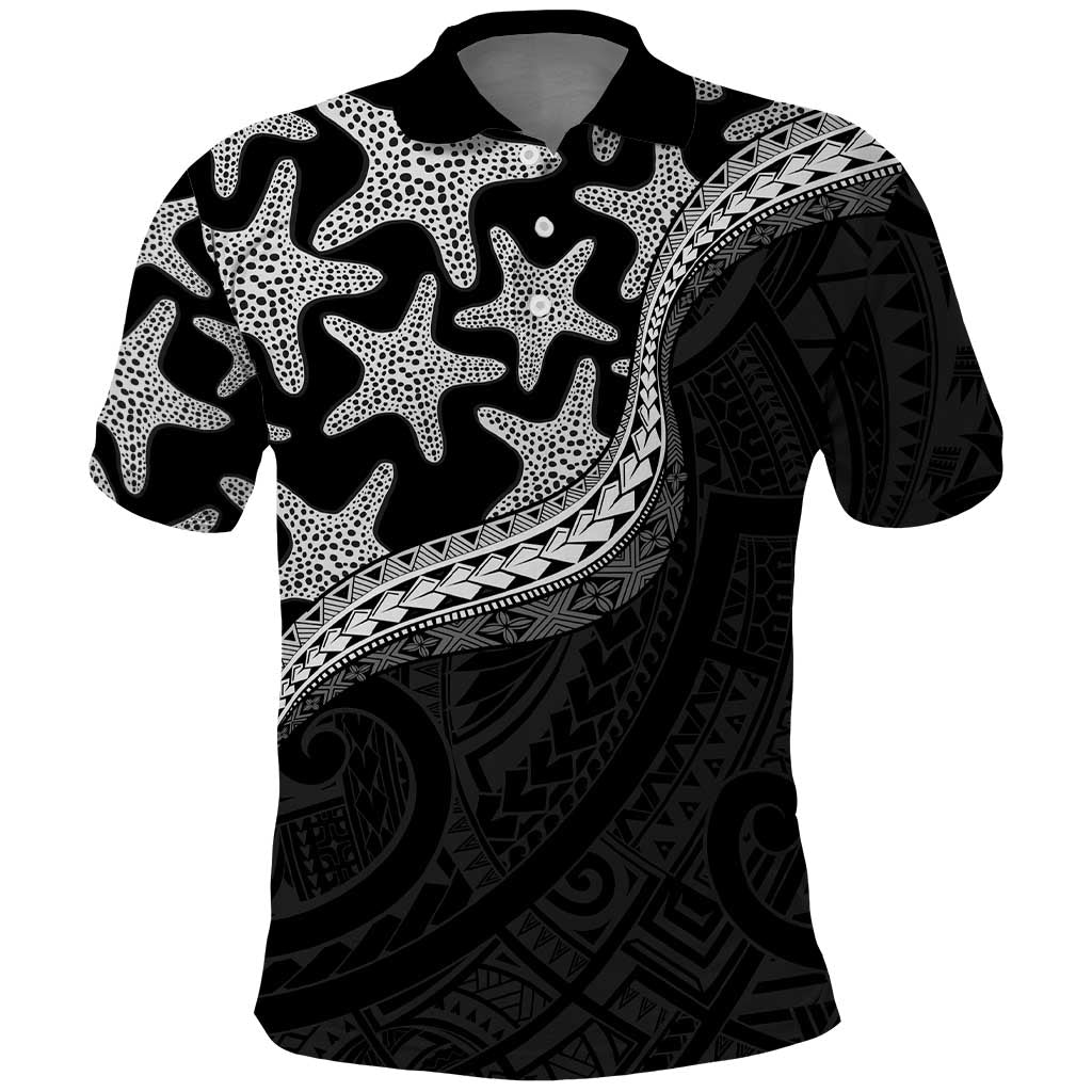 Monotone Polynesian Starfish Unique Pattern Polo Shirt LT01 Black - Polynesian Pride