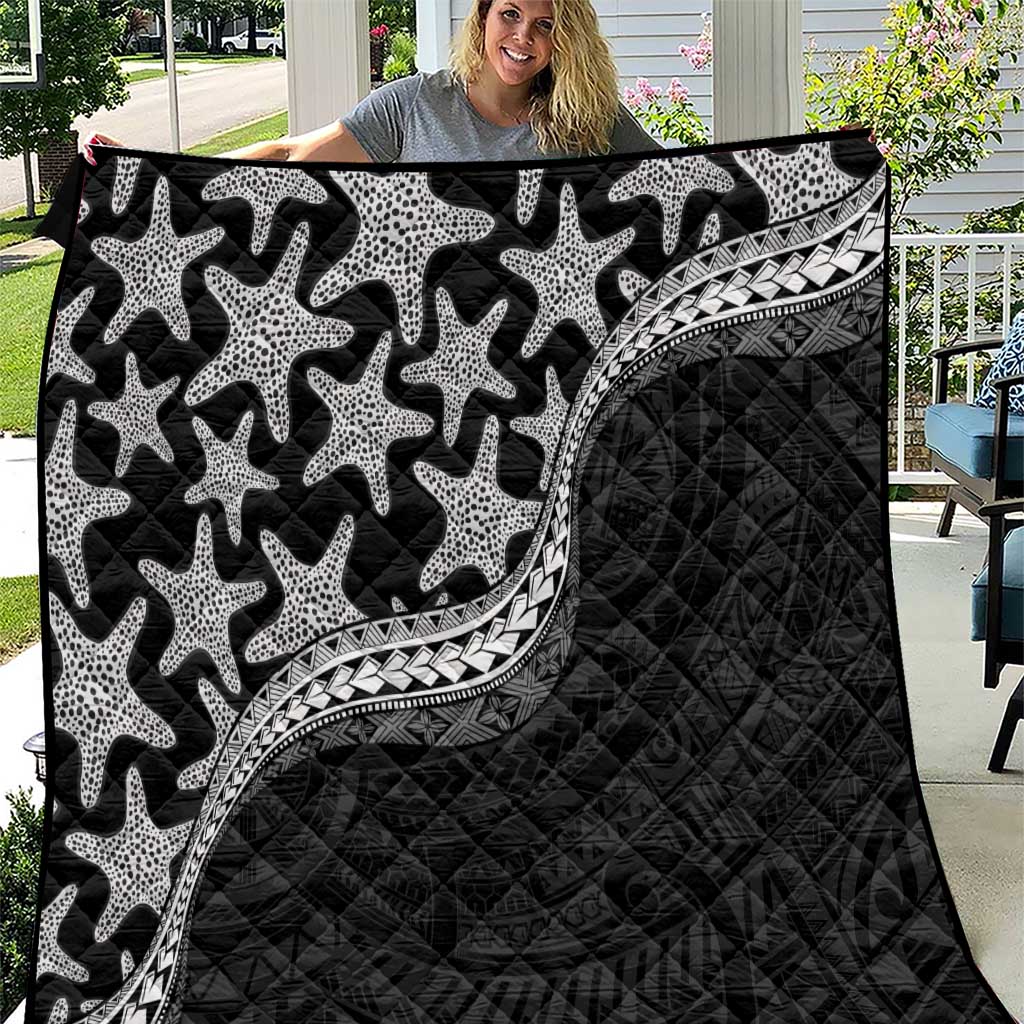Monotone Polynesian Starfish Unique Pattern Quilt LT01 Black - Polynesian Pride