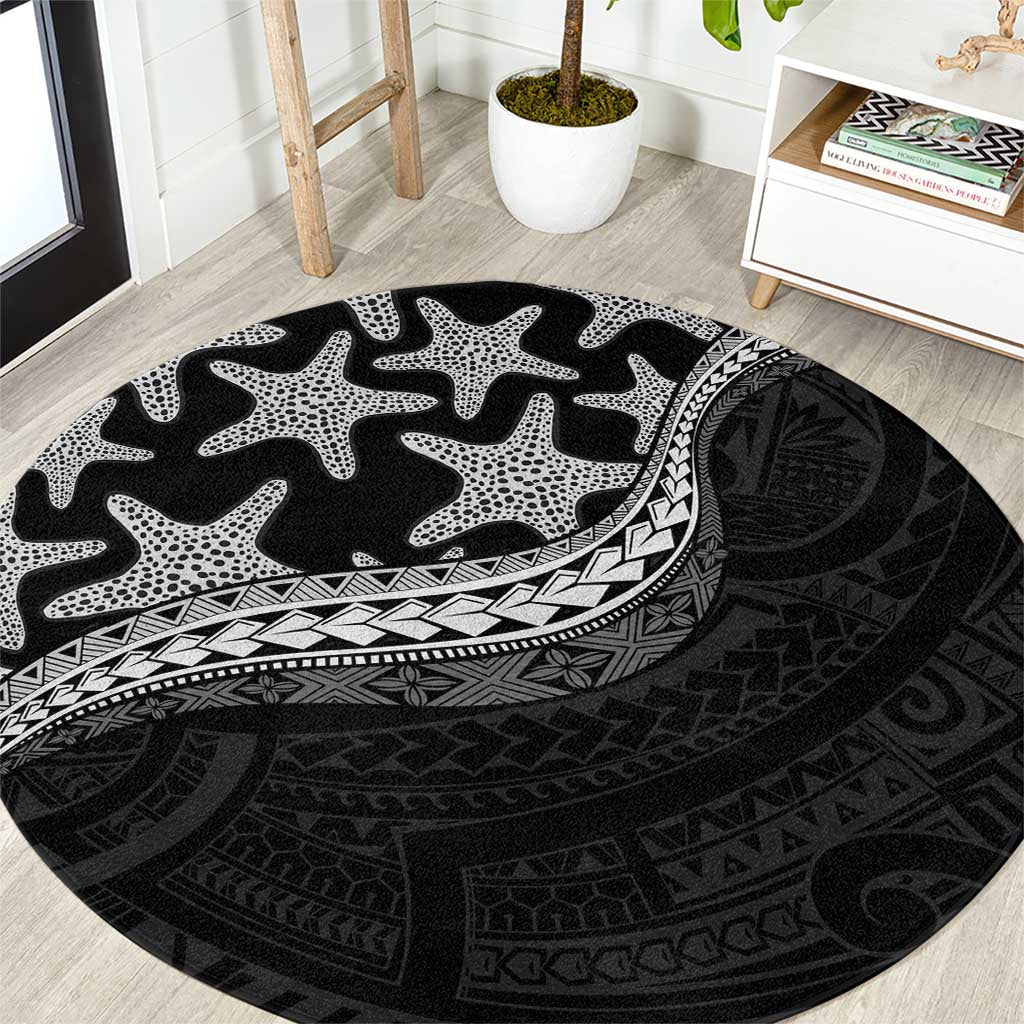 Monotone Polynesian Starfish Unique Pattern Round Carpet LT01 Black - Polynesian Pride