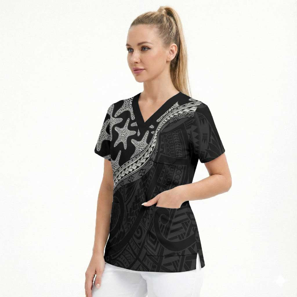 Monotone Polynesian Starfish Unique Pattern Scrub Top