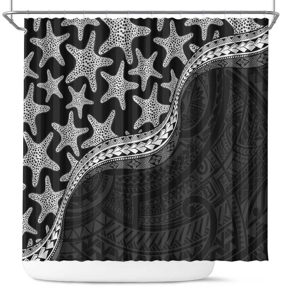 Monotone Polynesian Starfish Unique Pattern Shower Curtain LT01 Black - Polynesian Pride