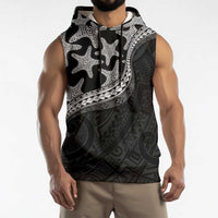 Monotone Polynesian Starfish Unique Pattern Sleeveless Hoodie