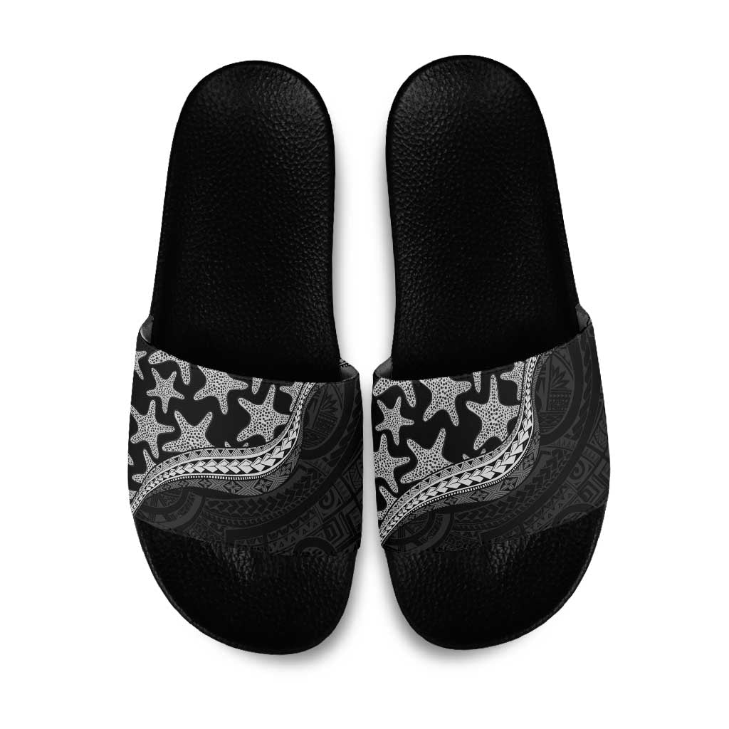 Monotone Polynesian Starfish Unique Pattern Slide Sandals