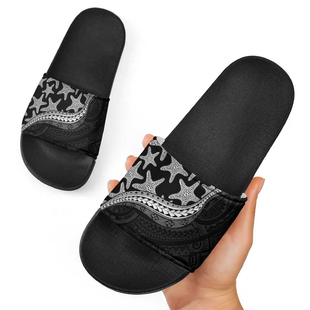 Monotone Polynesian Starfish Unique Pattern Slide Sandals