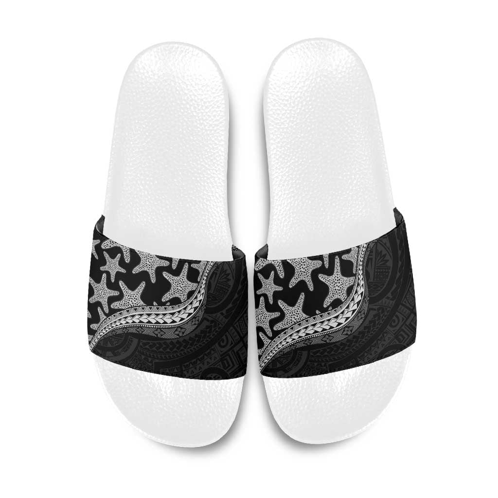Monotone Polynesian Starfish Unique Pattern Slide Sandals