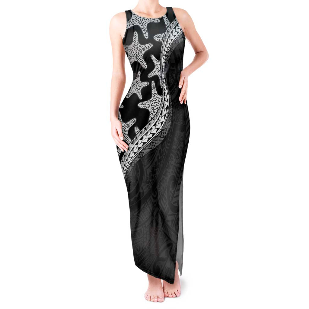 Monotone Polynesian Starfish Unique Pattern Tank Maxi Dress LT01 Women Black - Polynesian Pride