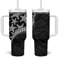 Monotone Polynesian Starfish Unique Pattern Tumbler With Handle LT01 One Size: 40 oz Black - Polynesian Pride