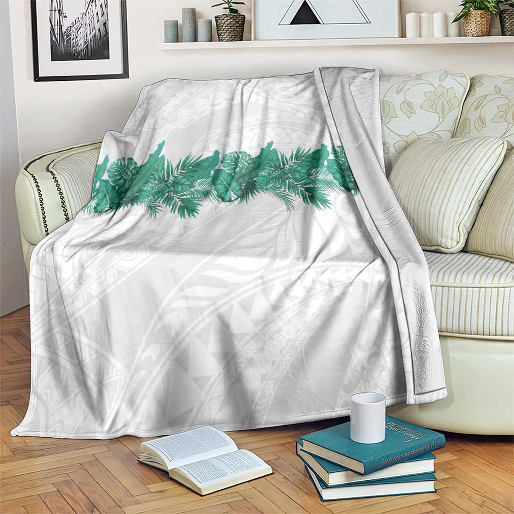 Hawaii Tropical Leaves Blanket Polynesian Pattern LT01 White - Polynesian Pride