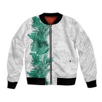 Hawaii Tropical Leaves Bomber Jacket Polynesian Pattern LT01 Unisex White - Polynesian Pride