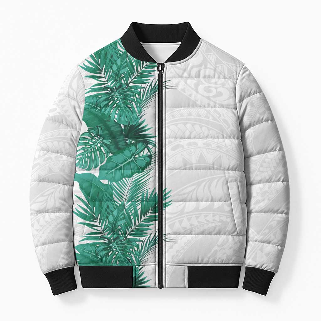 Hawaii Tropical Leaves Bomber Puffer Jacket Polynesian Pattern
