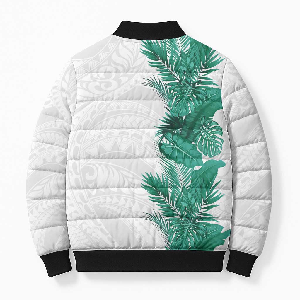 Hawaii Tropical Leaves Bomber Puffer Jacket Polynesian Pattern