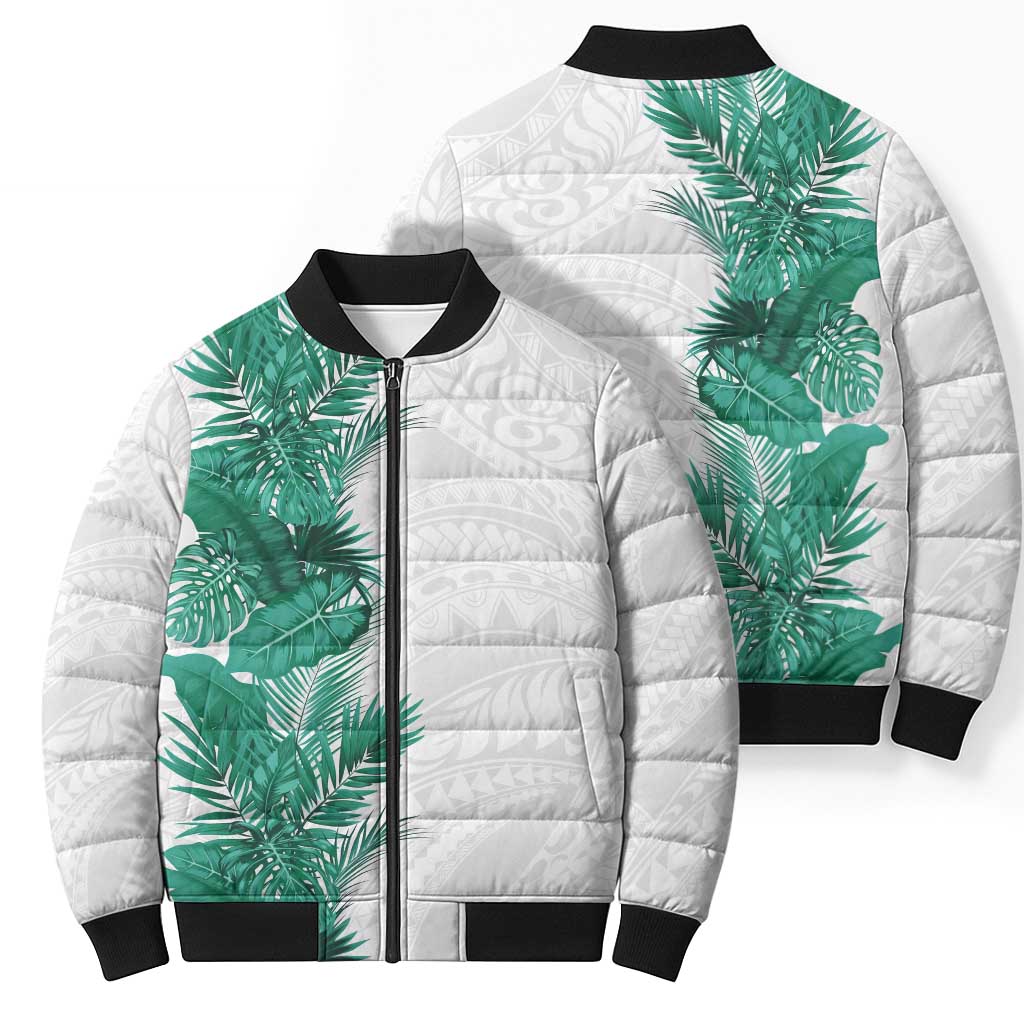 Hawaii Tropical Leaves Bomber Puffer Jacket Polynesian Pattern