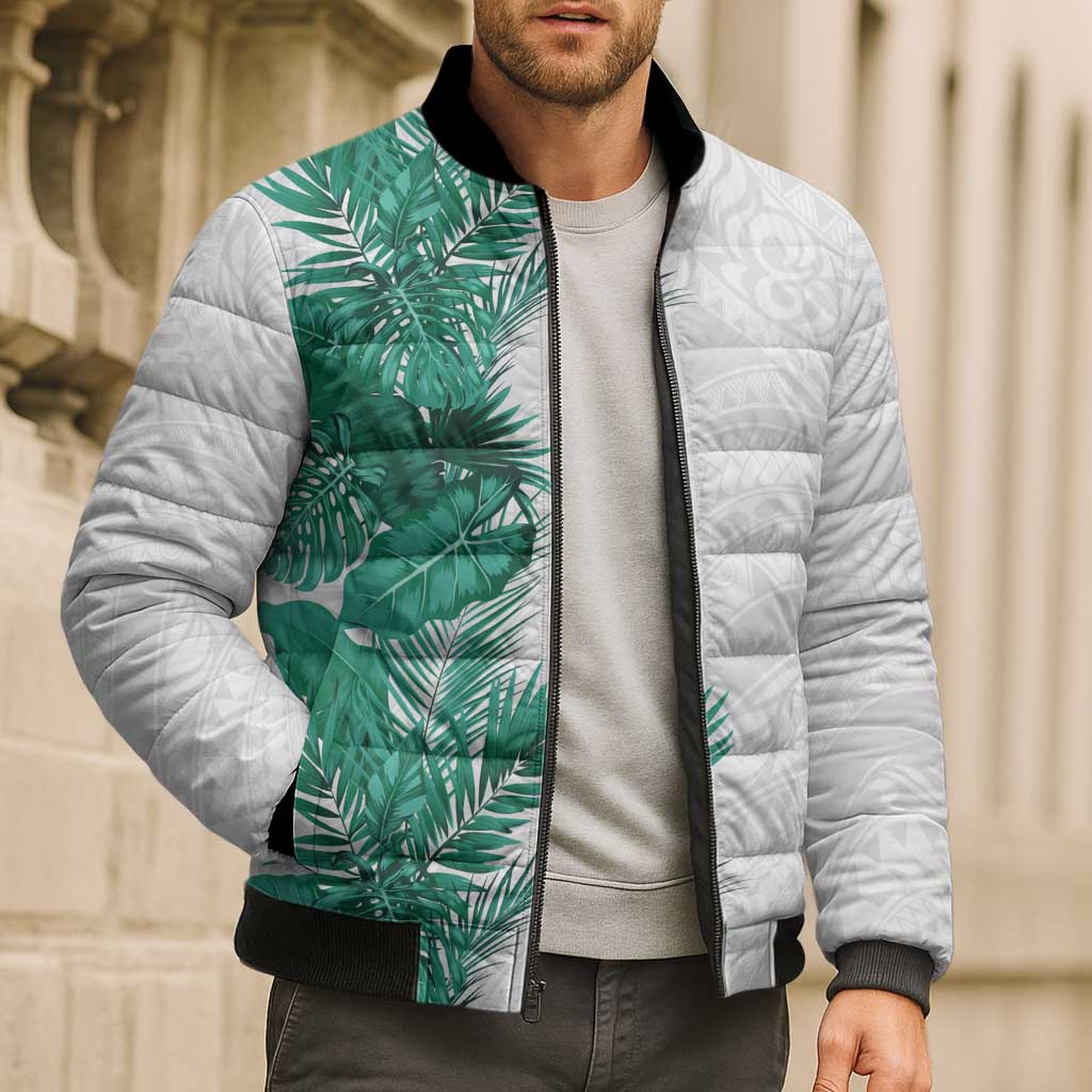 Hawaii Tropical Leaves Bomber Puffer Jacket Polynesian Pattern
