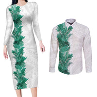 Hawaii Tropical Leaves Couples Matching Long Sleeve Bodycon Dress and Long Sleeve Button Shirt Polynesian Pattern