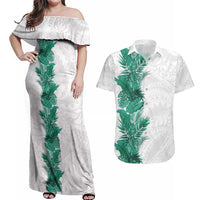 Hawaii Tropical Leaves Couples Matching Off Shoulder Maxi Dress and Hawaiian Shirt Polynesian Pattern