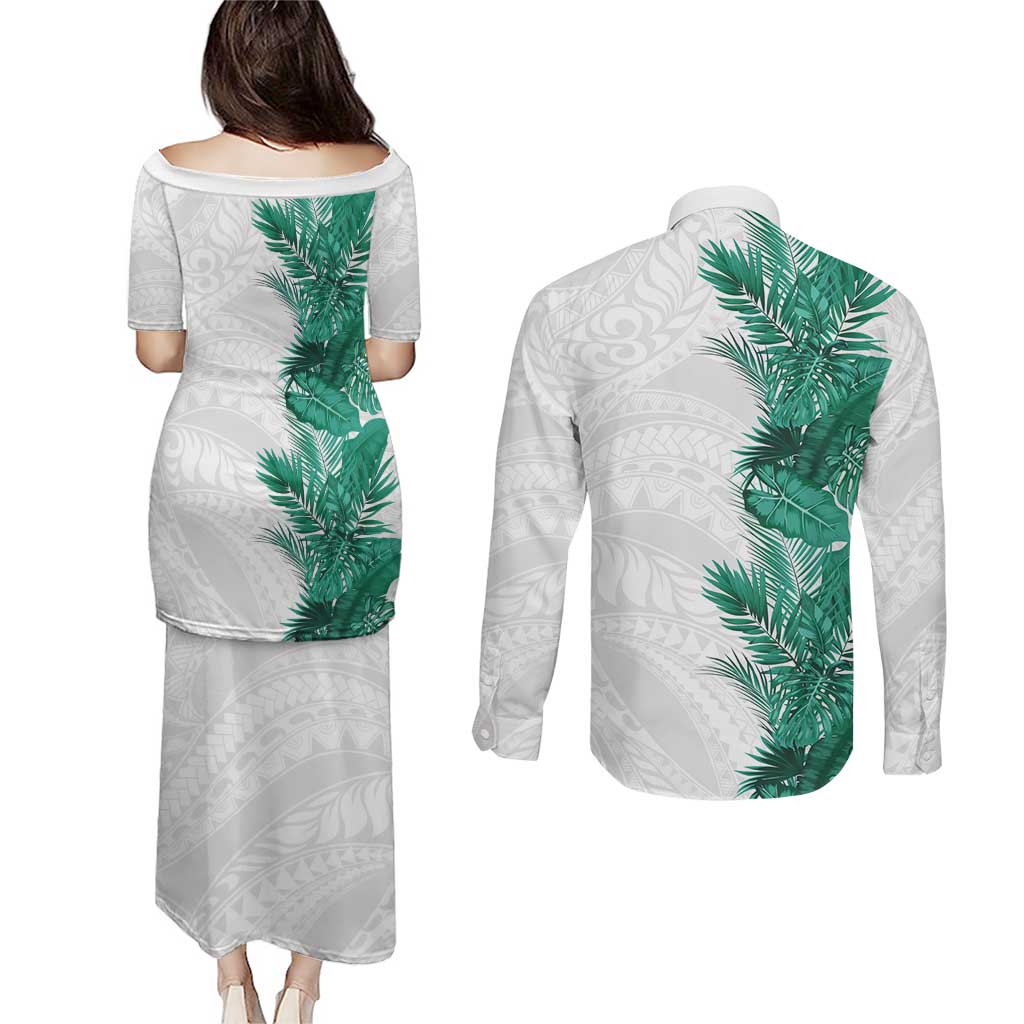 Hawaii Tropical Leaves Couples Matching Puletasi and Long Sleeve Button Shirt Polynesian Pattern LT01 - Polynesian Pride