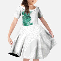 Hawaii Tropical Leaves Family Matching Off The Shoulder Long Sleeve Dress and Hawaiian Shirt Polynesian Pattern LT01 Daughter's Dress White - Polynesian Pride