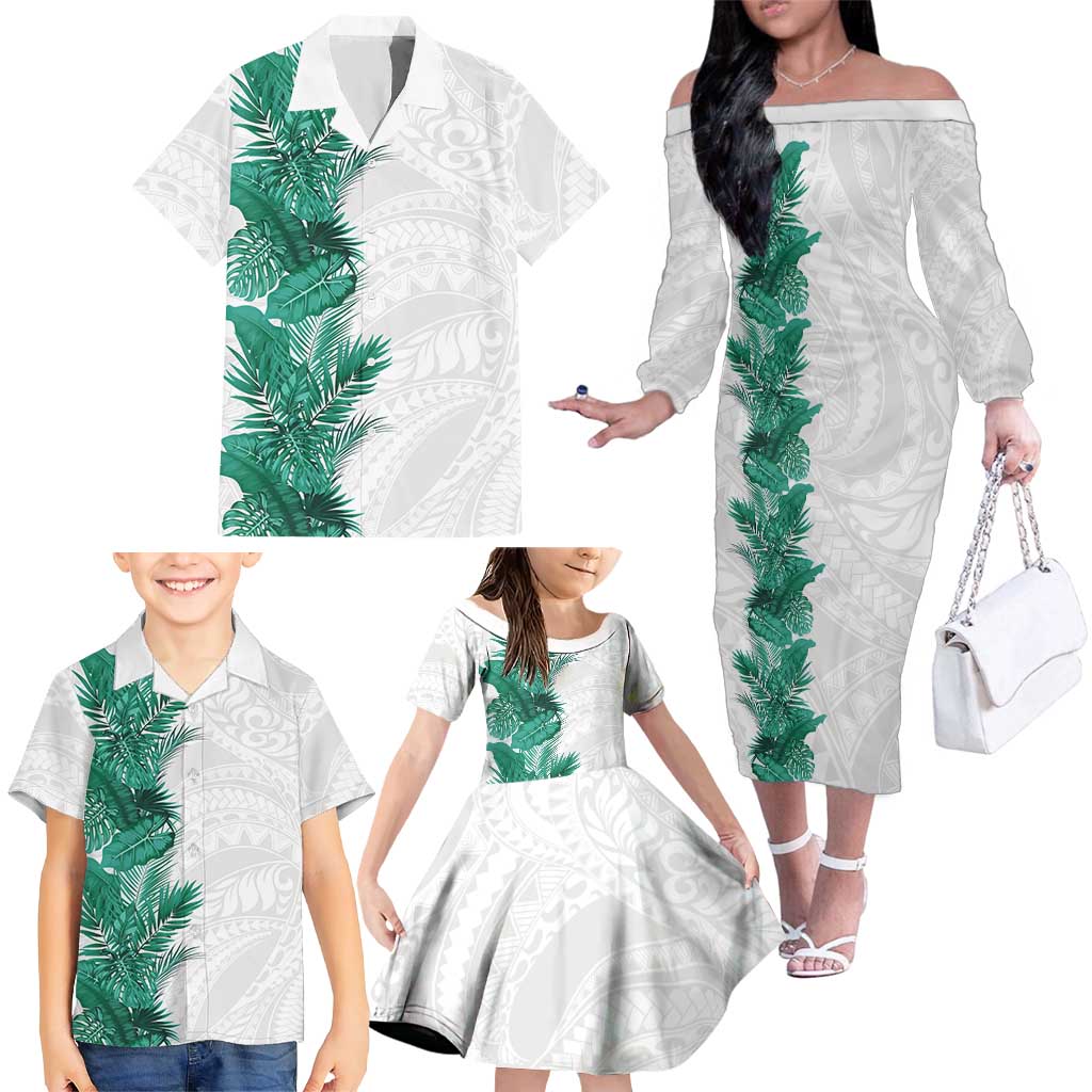 Hawaii Tropical Leaves Family Matching Off The Shoulder Long Sleeve Dress and Hawaiian Shirt Polynesian Pattern LT01 - Polynesian Pride