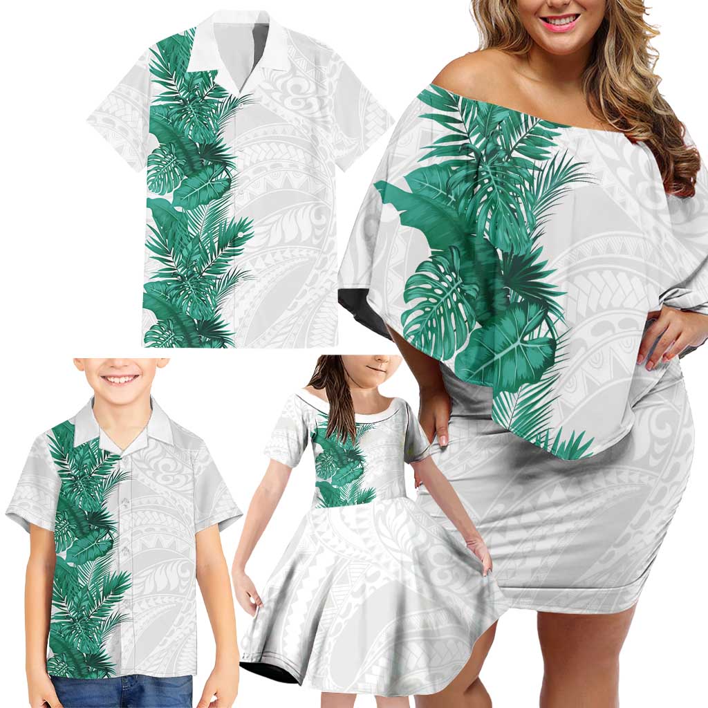 Hawaii Tropical Leaves Family Matching Off Shoulder Short Dress and Hawaiian Shirt Polynesian Pattern LT01 - Polynesian Pride