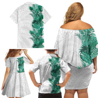 Hawaii Tropical Leaves Family Matching Off Shoulder Short Dress and Hawaiian Shirt Polynesian Pattern