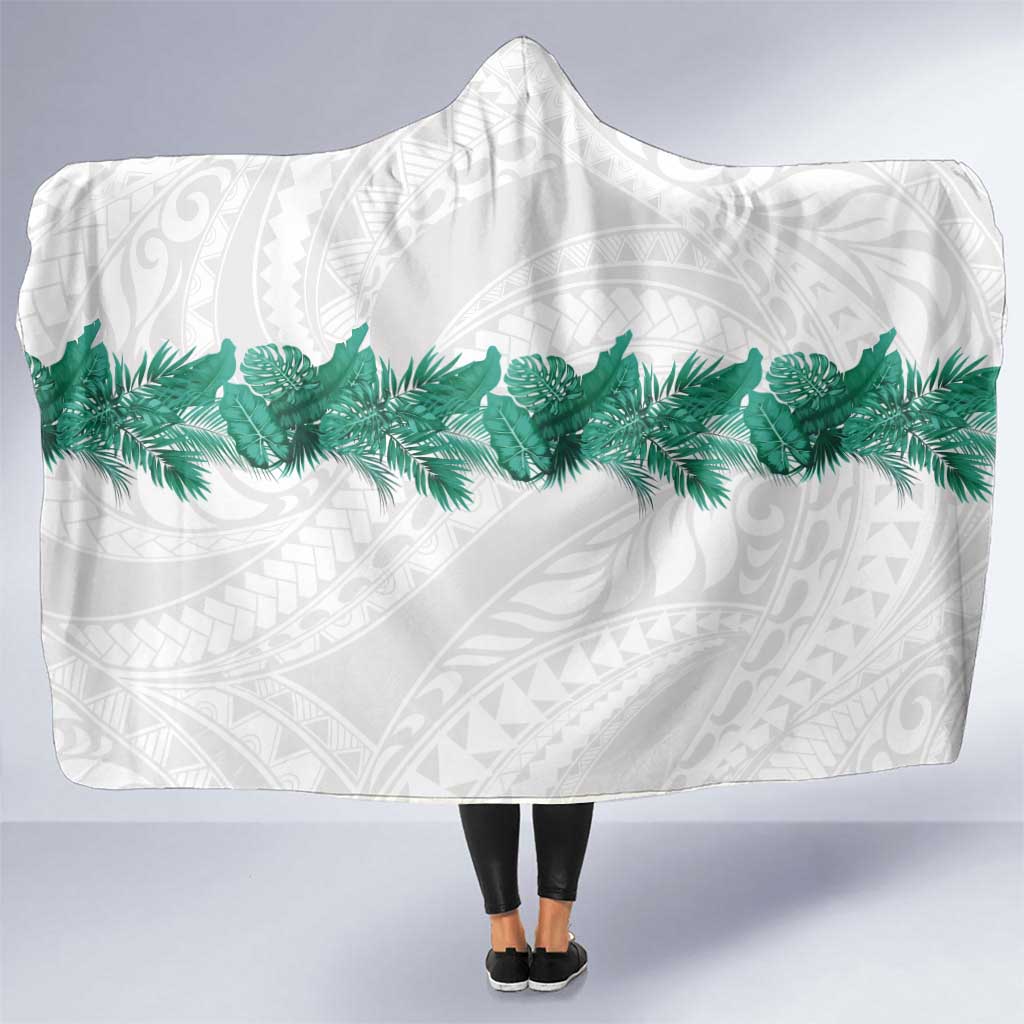 Hawaii Tropical Leaves Hooded Blanket Polynesian Pattern LT01 One Size White - Polynesian Pride