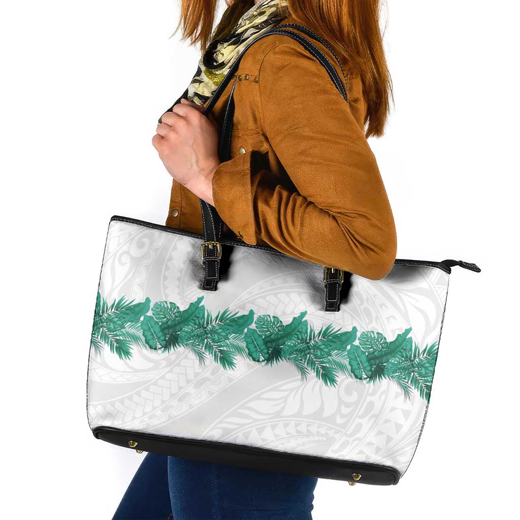 Hawaii Tropical Leaves Leather Tote Bag Polynesian Pattern