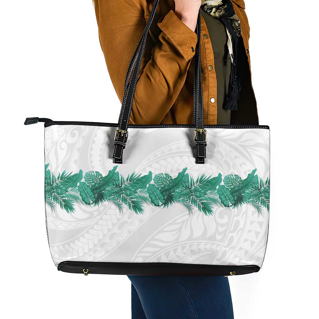 Hawaii Tropical Leaves Leather Tote Bag Polynesian Pattern