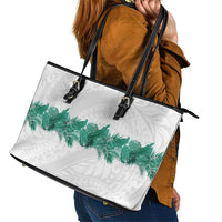 Hawaii Tropical Leaves Leather Tote Bag Polynesian Pattern