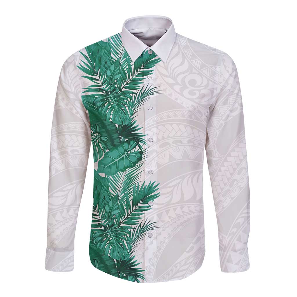 Hawaii Tropical Leaves Long Sleeve Button Shirt Polynesian Pattern
