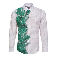 Hawaii Tropical Leaves Long Sleeve Button Shirt Polynesian Pattern