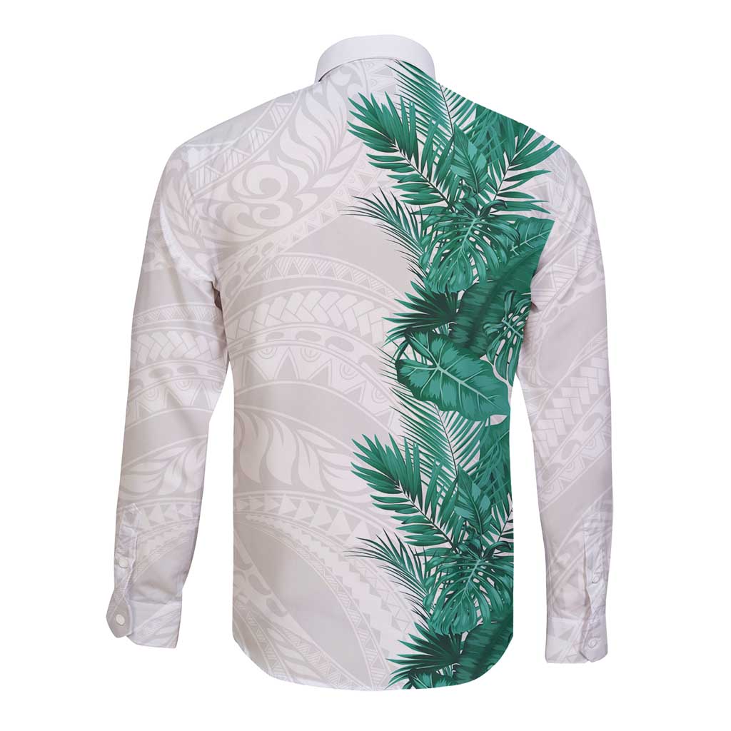Hawaii Tropical Leaves Long Sleeve Button Shirt Polynesian Pattern